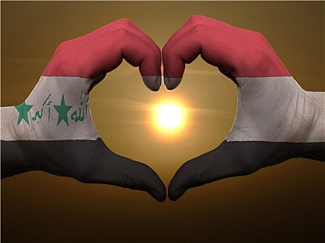 心形,喜爱,手势,彩色,伊拉克,旗帜,爱人