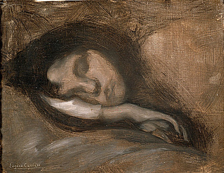 头部,睡觉,女人,19世纪,早,20世纪,艺术家,尤金