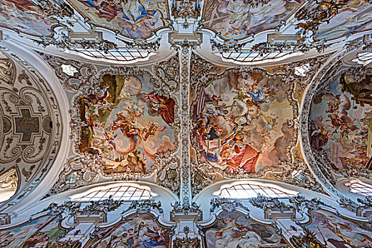 天花板,绘画,华美,教区教堂,老,教堂,上巴伐利亚,巴伐利亚,德国,欧洲