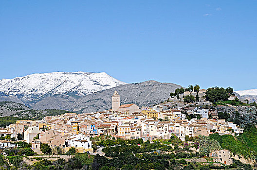 山村,雪,山峦,码头,白色海岸,阿利坎特省,西班牙,欧洲