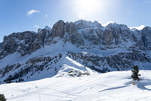 风景,计划,瓦尔盖尔迪纳,滑雪区,冬天,靠近,博尔查诺,意大利,欧洲