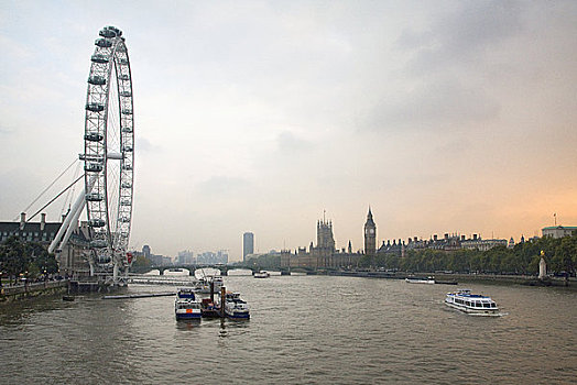 英格兰,伦敦,伦敦南岸,风景,泰晤士河,伦敦眼,议会大厦
