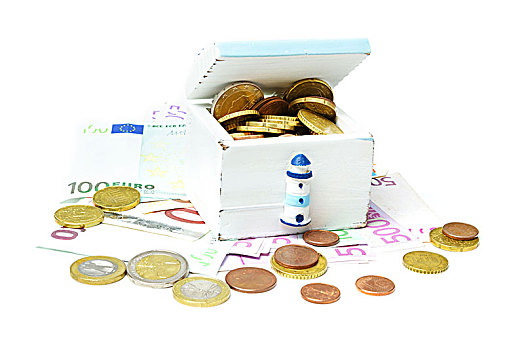 假日,钱,欧元硬币,笔记,木盒