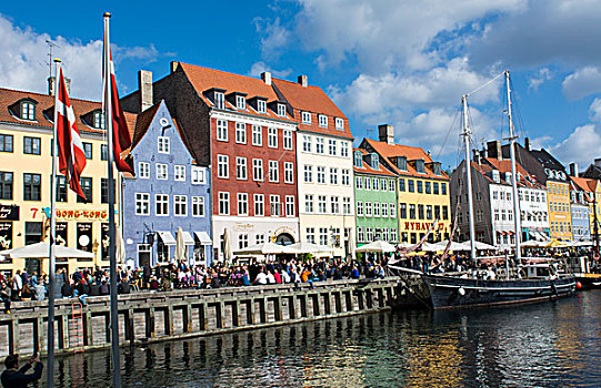 哥本哈根,丹麦,著名,新港,彩色,家,船,旅游