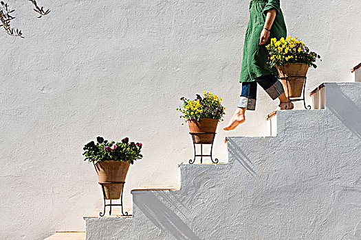 楼梯,刷白,房子,西班牙