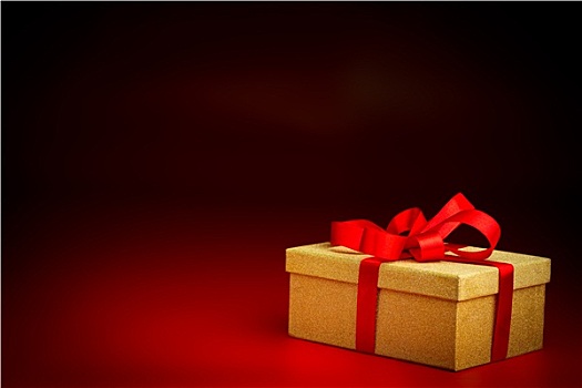 金色,礼物,盒子,红丝带