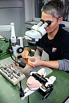 牙齿,实验室,制造,假肢,技工,工作,桥,显微镜