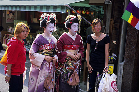 日本,京都,艺伎,和服,姿势