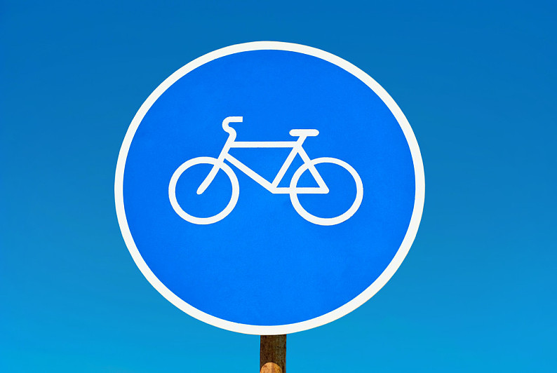 自行车道,标识,隔绝,蓝色背景,交通标志