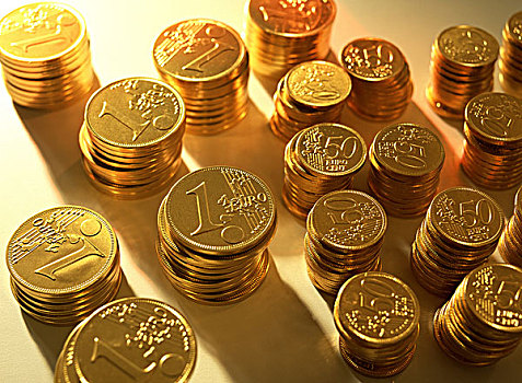 堆积,欧元,金色,硬币