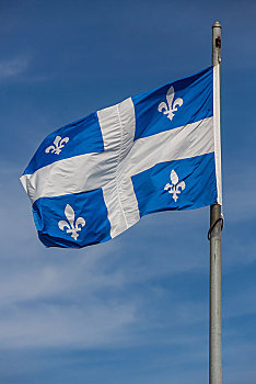 旗帜,加拿大,魁北克省,正面,蓝天,北美