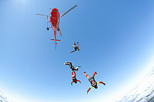 跳伞运动,团队,四个,直升飞机