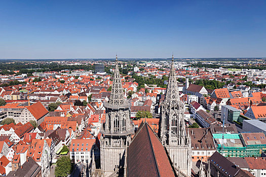 风景,乌尔姆,大教堂,老城,多瑙河,巴登符腾堡,德国