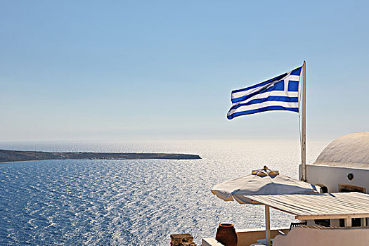 希腊,旗帜,风,白天,蓝色背景
