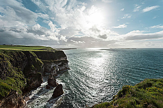 悬崖,海岸线,安特里姆郡,北爱尔兰,英国