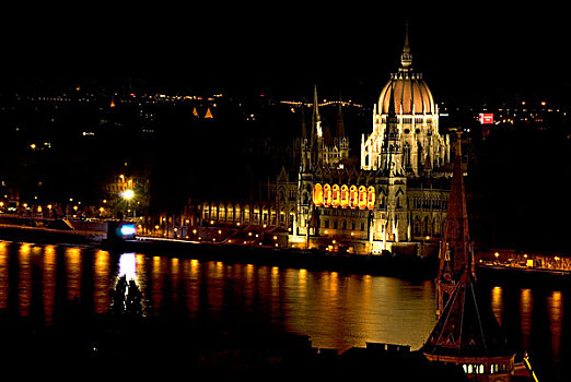 议会,光亮,建筑,夜晚,多瑙河,布达佩斯,匈牙利,欧洲