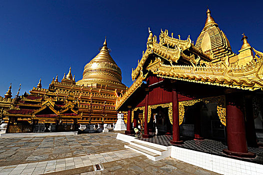 金色,瑞喜宫塔,著名,庙宇,蒲甘,缅甸,东南亚,亚洲