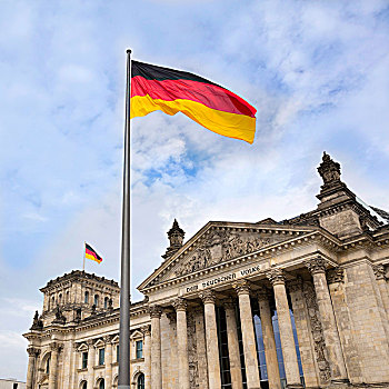 德国国会大厦,德国国旗,德国联邦议院,柏林,德国,欧洲