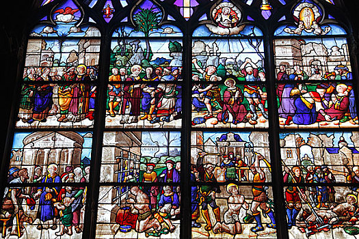 法国,中心,卢瓦尔河谷,博格斯,圣埃蒂安,大教堂,世界遗产,圣徒,彩色玻璃窗