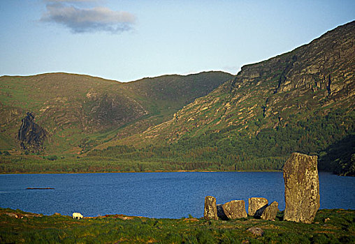 湖,爱尔兰,站立,石头,靠近