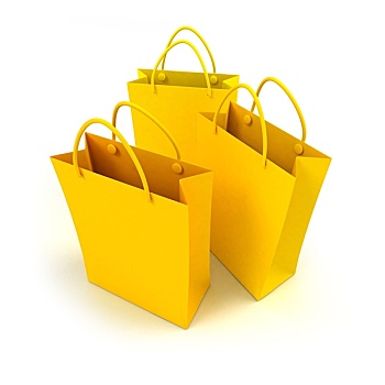 黄色,购物袋,三个