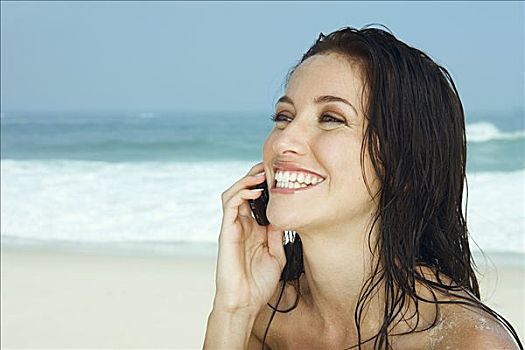 女人,手机,海滩