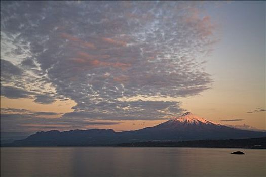 日落,火山,湖,智利,南美
