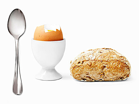 勺子,面包,半熟,蛋