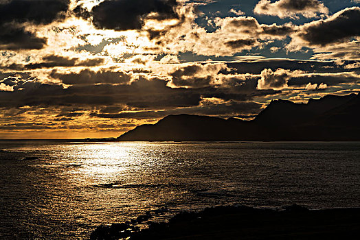 海边风景,晚上,亮光,东方,冰岛