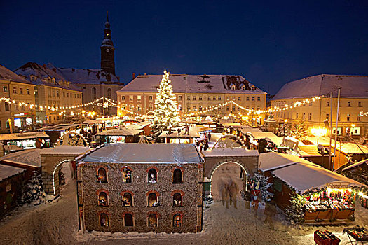 圣诞节,市场,正面,城市,远眺,玛利恩教堂,教堂,萨克森,德国,欧洲