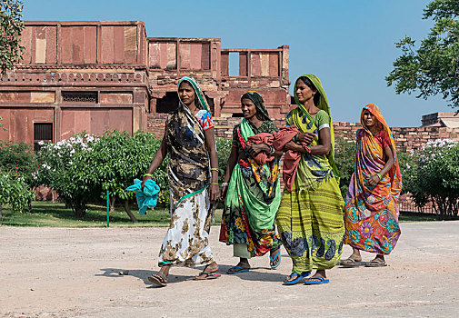 印度女人,传统,彩色,纱丽,服装,胜利宫,印度,亚洲