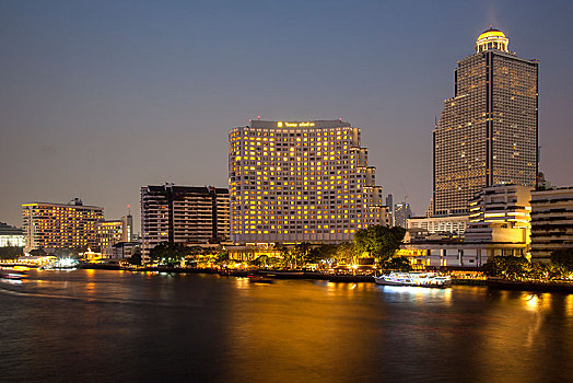 塔,酒店,河,晚间,曼谷,泰国,亚洲