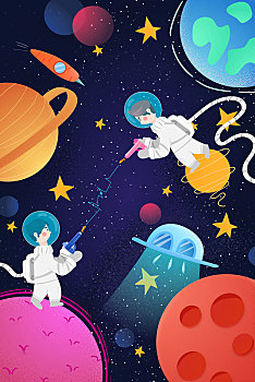 宇航员,外太空,航天,星球,宇宙,插画