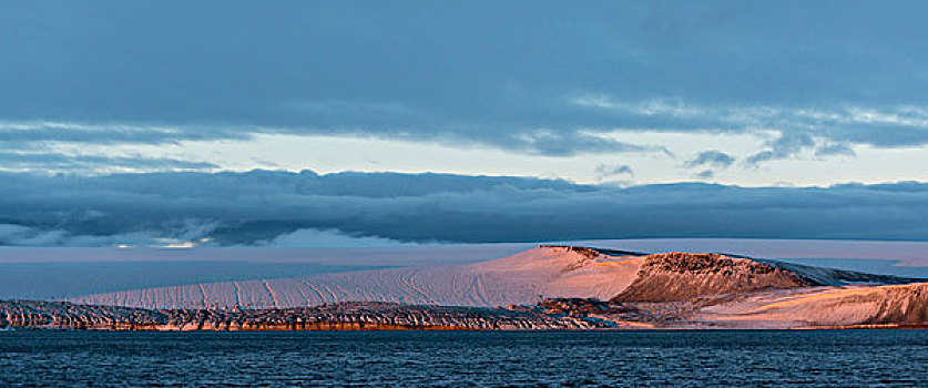 山,冰河,晚上,亮光,斯瓦尔巴群岛,斯瓦尔巴特群岛,挪威,欧洲