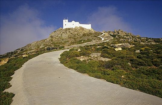 教堂,山,帕特莫斯岛,希腊,欧洲