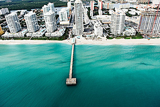 航拍,码头,摩天大楼,晴朗,岛,迈阿密,佛罗里达,美国