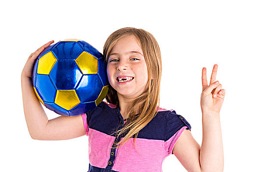 足球,金发,儿童,女孩,高兴,运动员,球,白色背景,背景