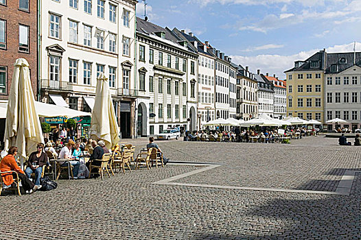 人,坐,咖啡,广场,哥本哈根,丹麦