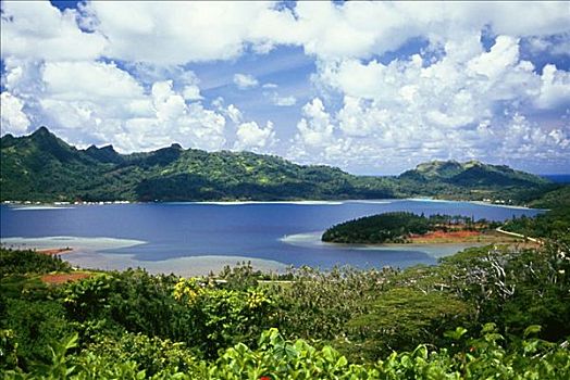 法属玻利尼西亚,塔希提岛,远眺,漂亮,泻湖,景色,绿色植物
