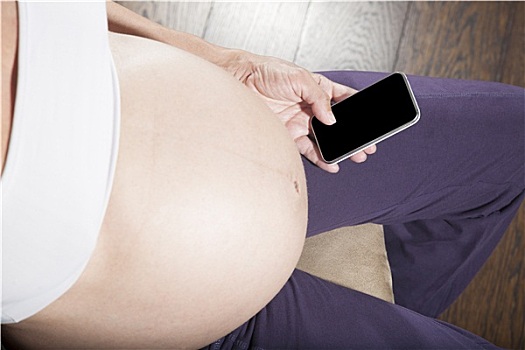 留白,智能手机,显示屏,肚子,怀孕