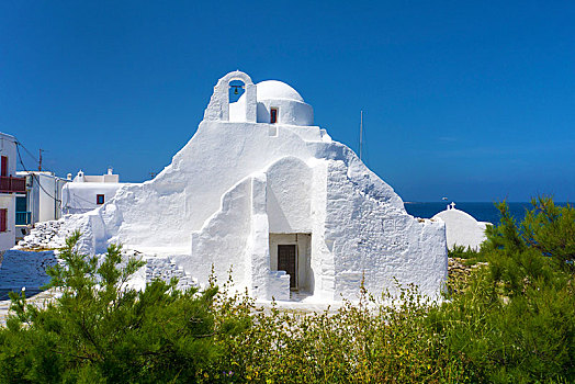 教堂,米克诺斯岛,城市,基克拉迪群岛,爱琴海,希腊,欧洲