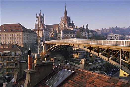 拱桥,城市,洛桑,沃州,瑞士