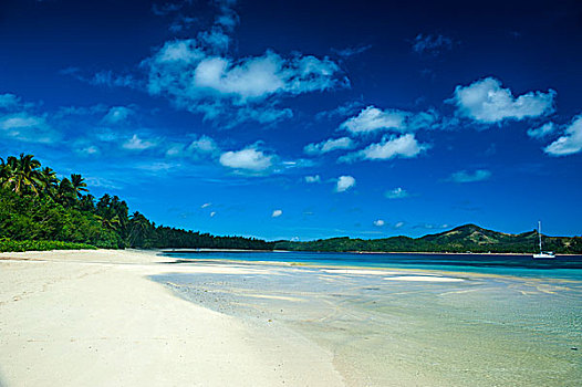 白沙滩,青绿色,水,岛屿,蓝色泻湖,斐济,南太平洋