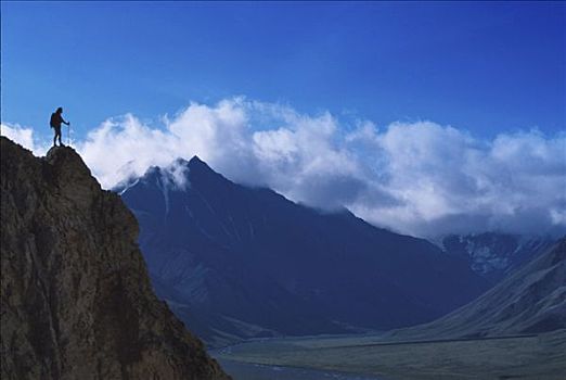 伴侣,远足,德纳里峰国家公园,室内,阿拉斯加,夏天,景色