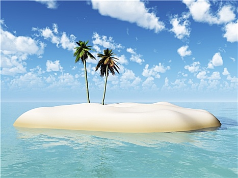 小,热带海岛,两个,棕榈树