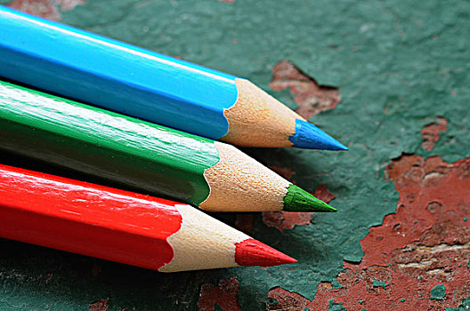 木质,彩笔,红色,绿色,蓝色,老,木板