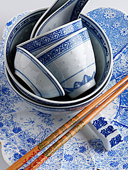 传统,中国,蓝色,饭碗
