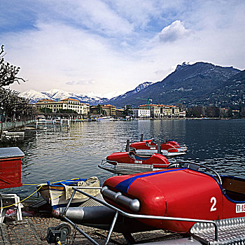 红色,脚踏船,卢加诺,湖,瑞士