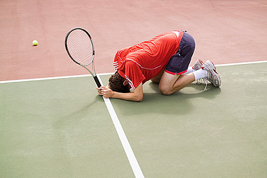 网球手,蹲,失败