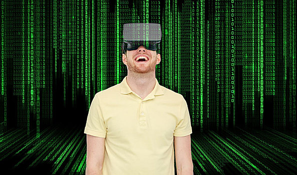 高兴,男人,虚拟现实,耳机,3d眼镜